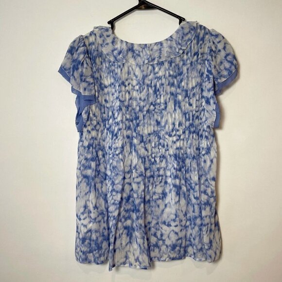 JOIE Womens Cayden Silk V-Neck Ruffle Blouse Blue XS Pleated Button G69B-21163 - Picture 4 of 7